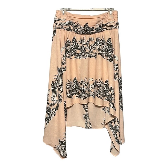 Zara Asymmetrical Pleated Chiffon Skirt Peach w/Tropical Prints Small - Picture 2 of 5